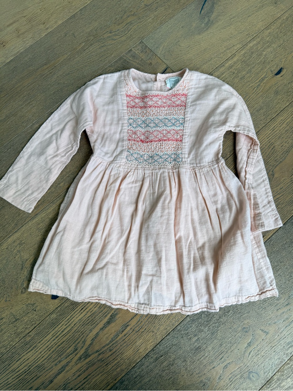 Girls' Soft Pink Smocked Long-Sleeve Dress
